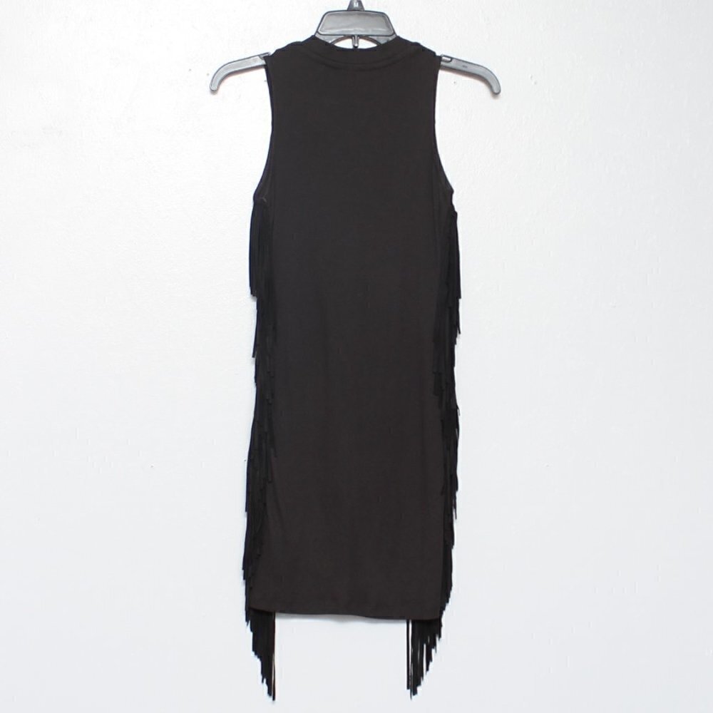 Topshop black ribbed fringe sleeveless dress - Picture 3 of 7